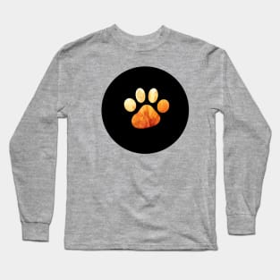 Paw Print - Fiery Orange Silhouette Long Sleeve T-Shirt